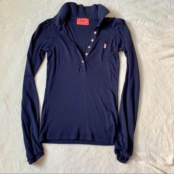 Juicy Couture navy long sleeve polo size S/P - Picture 3 of 7